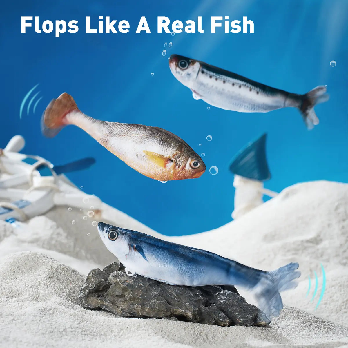 Petgravity Realistic Flopping Fish Cat Toy 3-Pack – Interactive, Rechargeable, Catnip